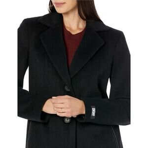 DKNY Women's Wool Blend Walker 3 Button Winter Pea Coat Black Plus Size 1X